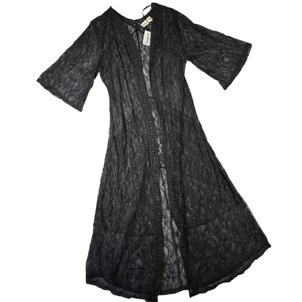 Daytrip Black Lace‎ Duster Large Bell Sleeve Longline Kimono Whimsigoth Boho NEW